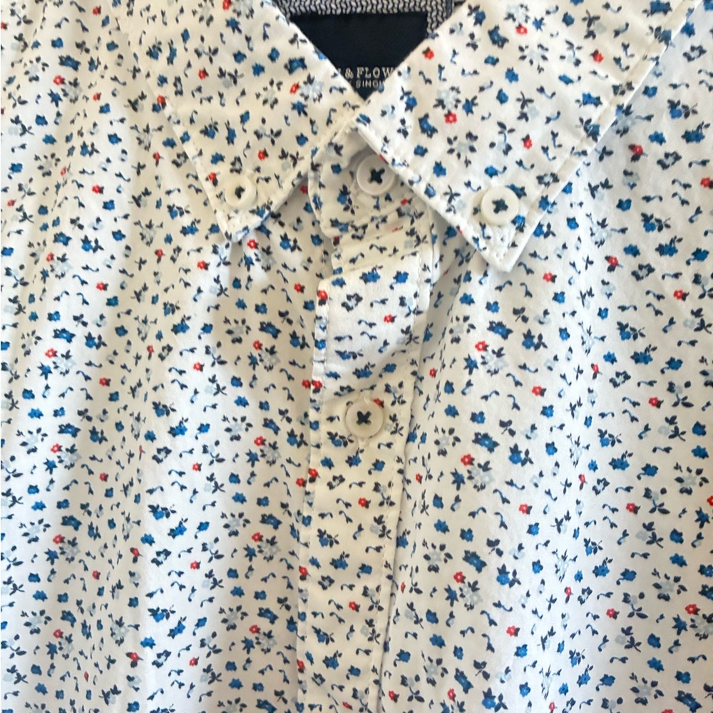 Denim & Flower Men's Casual Floral Shirt - White with Blue and Red XL - Picture 9 of 9
